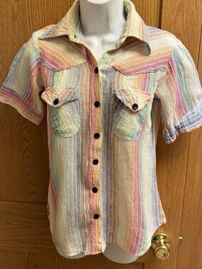 Vintage No Brand Gauze Cotton Button Front Striped Top - Small or Medium ?